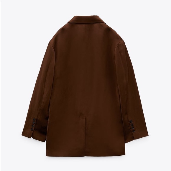 Zara Set - Brown Satin Effect Flowy Blazer with Pockets & High Waist Pants - Picture 14 of 16